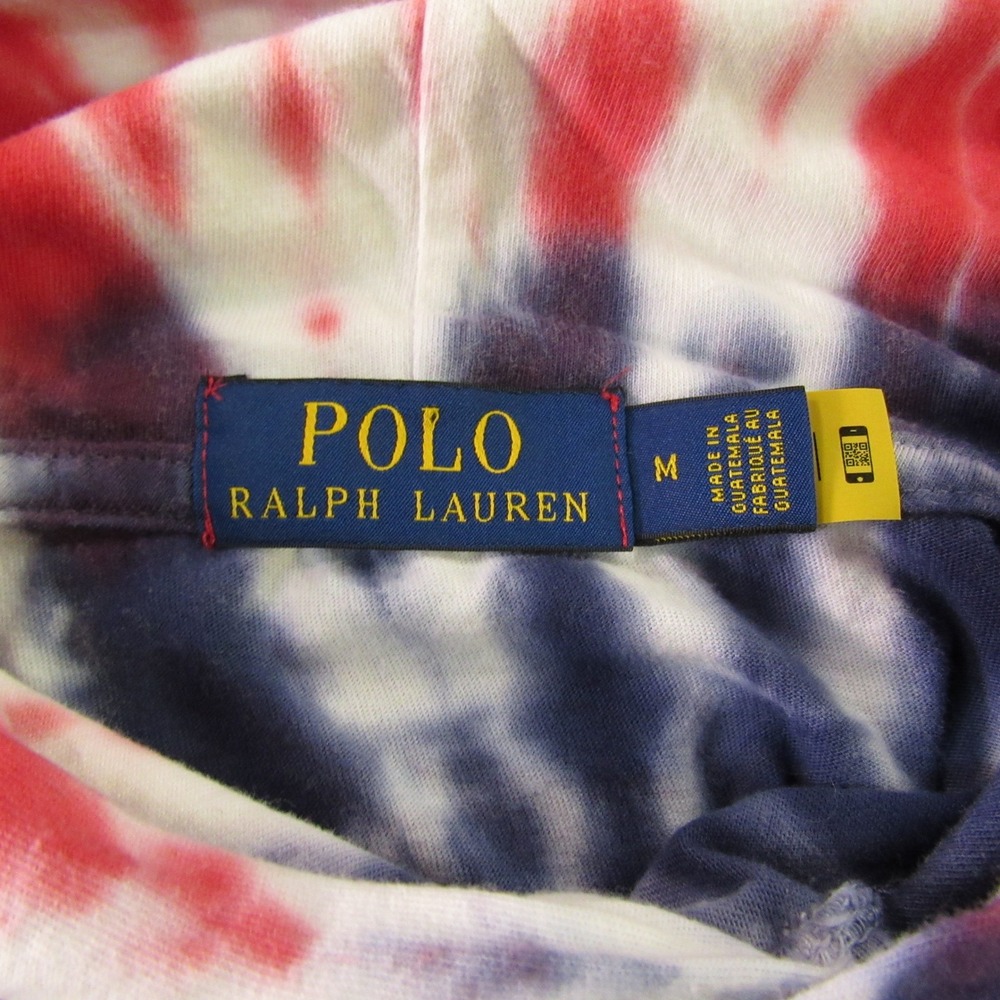 Polo Ralph Lauren Hoodie Mens M Red White Blue Tie Dye Spiral Long Sleeve Tee - Picture 3 of 10